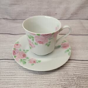 Vintage Rose Jardin by Pier 1 China Tea Cup and Saucer Pink and Green